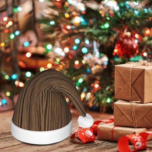 Wood Grain Print Christmas Hat with LED Lights