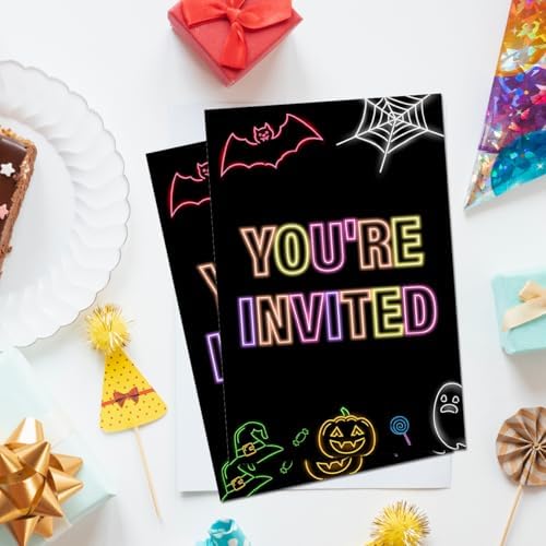 Spooky Neon Halloween Party Invites with Envelopes Set of 20