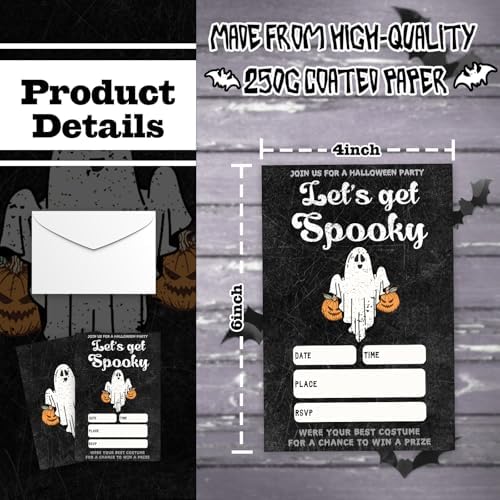 4 x 6 Gothic Black Halloween Party Invitations - Ghost Design