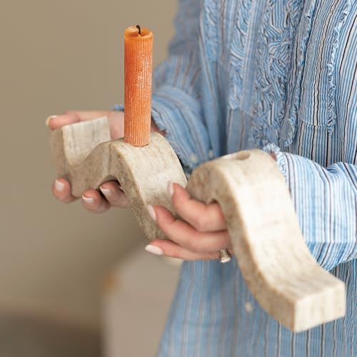 Marble Wave Double Taper Candle Holder Beige