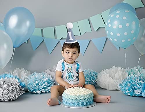 WAWUO Baby Party Hat First Birthday Gray Blue Wool Felt Handmade