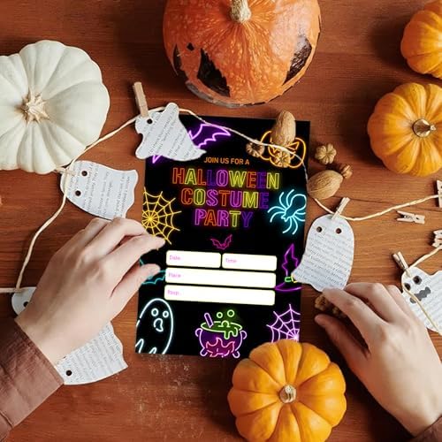 Dumyum Neon Halloween Costume Party Invitations 20 Spooky Cards with Envelopes