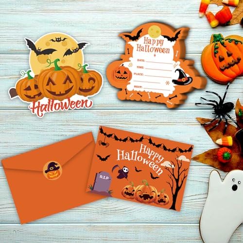 20 Halloween Party Invitations with Envelopes and Stickers