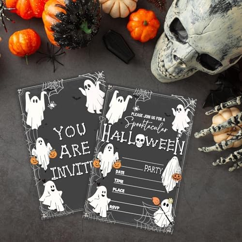 4 x 6 Halloween Party Invitations Ghost Skull Retro Style