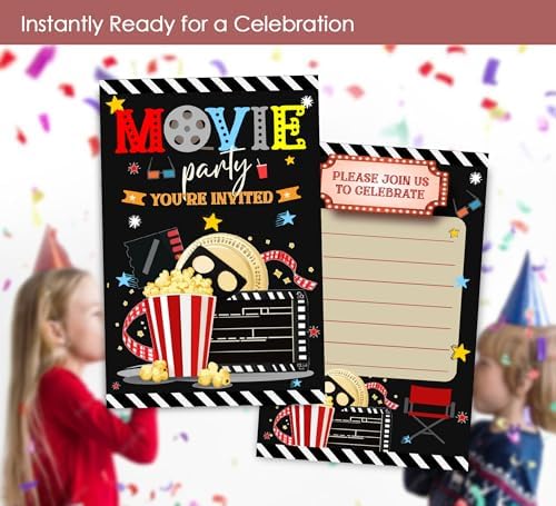 Movie Night Birthday Invitations with Envelopes