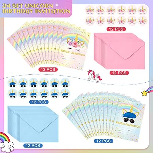 Tallew Unicorn Party Invitation Set 24pcs