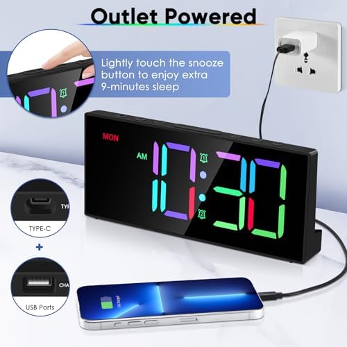 Tetino Loud Alarm Clock with RGB Display and Snooze