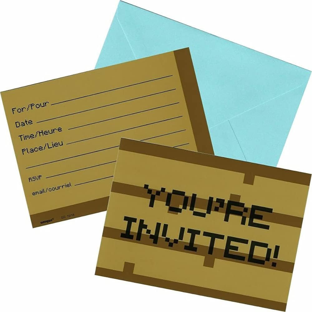 Multicolor Minecraft Invitations 8 Pack - Vibrant Party Cards