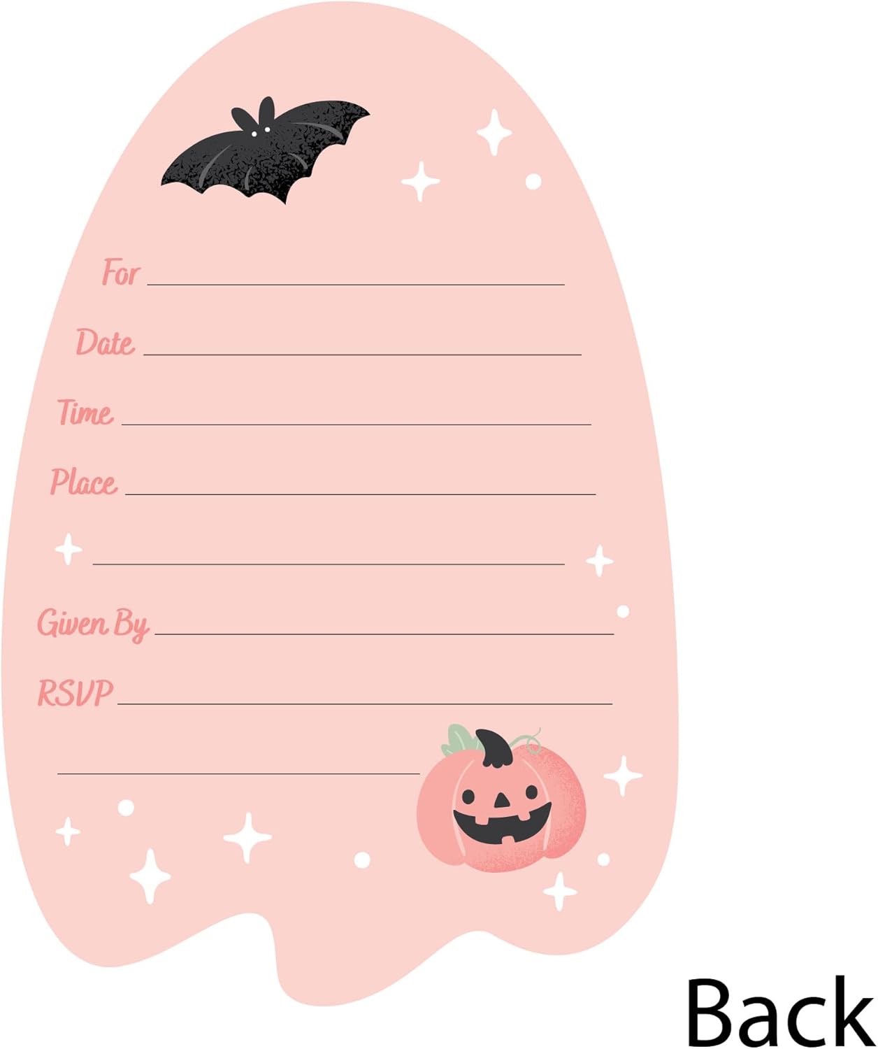 Pink Halloween Invitation Cards Set of 12 with White Envelopes