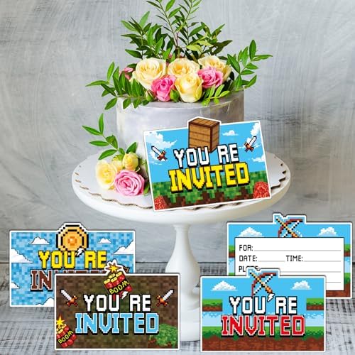 28 Piece Pixel Birthday Invite Set with Envelopes and Stickers