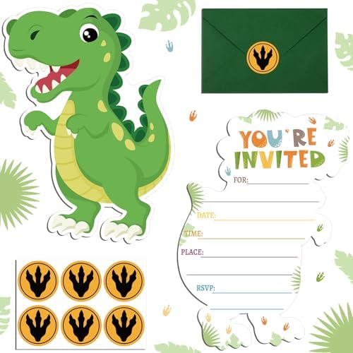 30 Dinosaur Birthday Invitations with Envelopes and Stickers