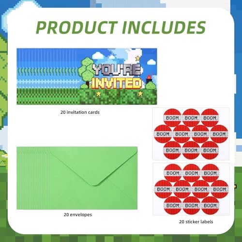 20pcs Video Game Birthday Invites with Envelopes and Stickers