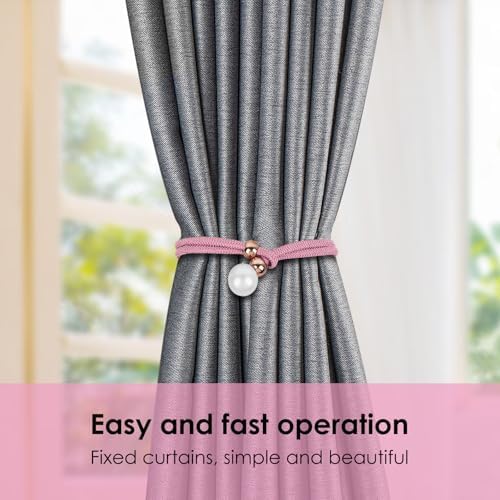 2 Pack Pink Adjustable Curtain Tiebacks with Large Imitation Pearls