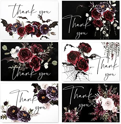30 Pack Halloween Floral Thank You Cards with Envelopes
