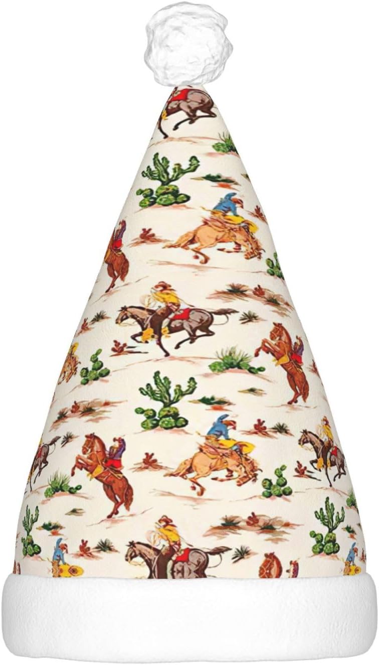 Cowboy Ride Horse Print Christmas Hat with LED