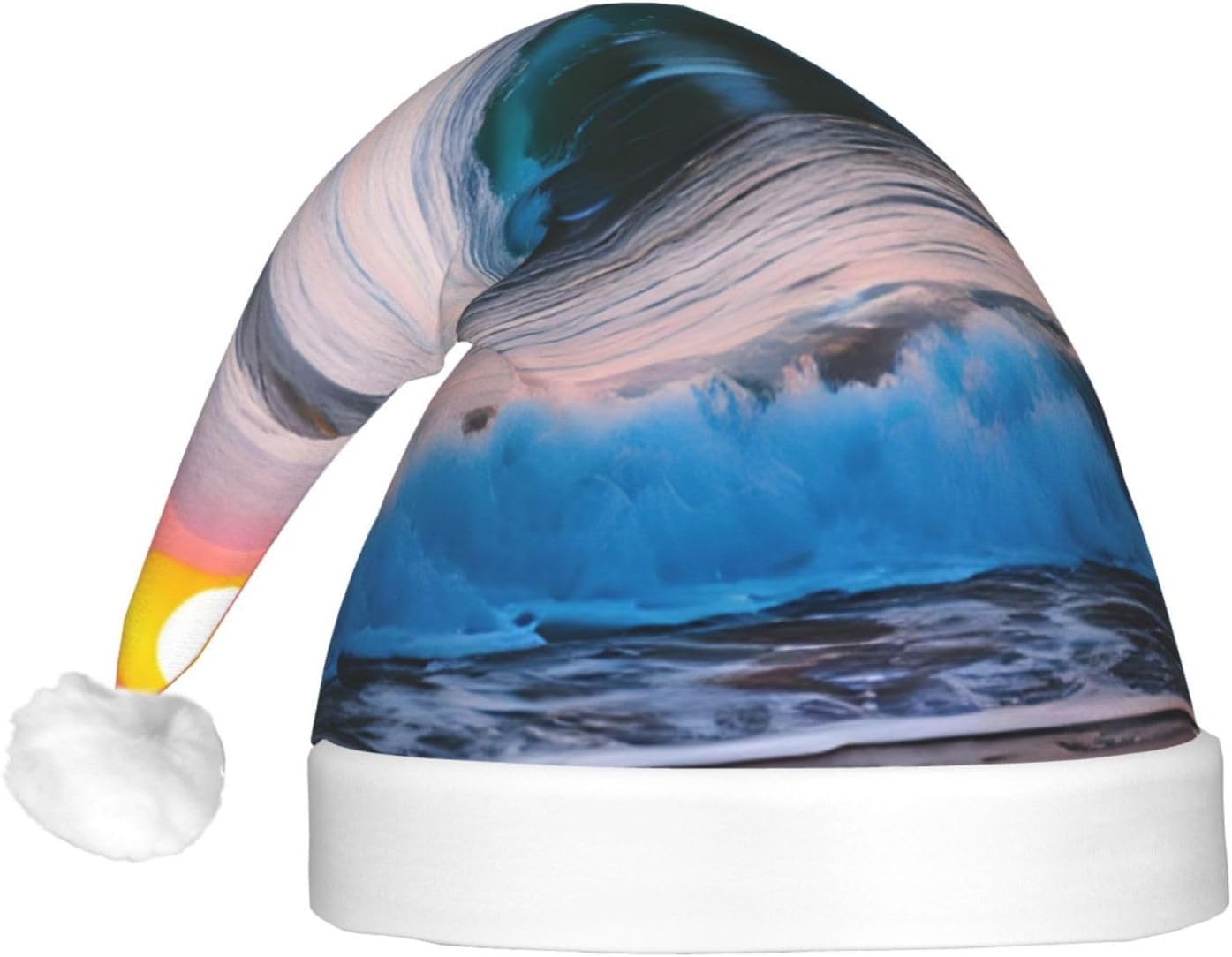 Sunset and Sunrise Ocean Waves Christmas Hat with LED Lights