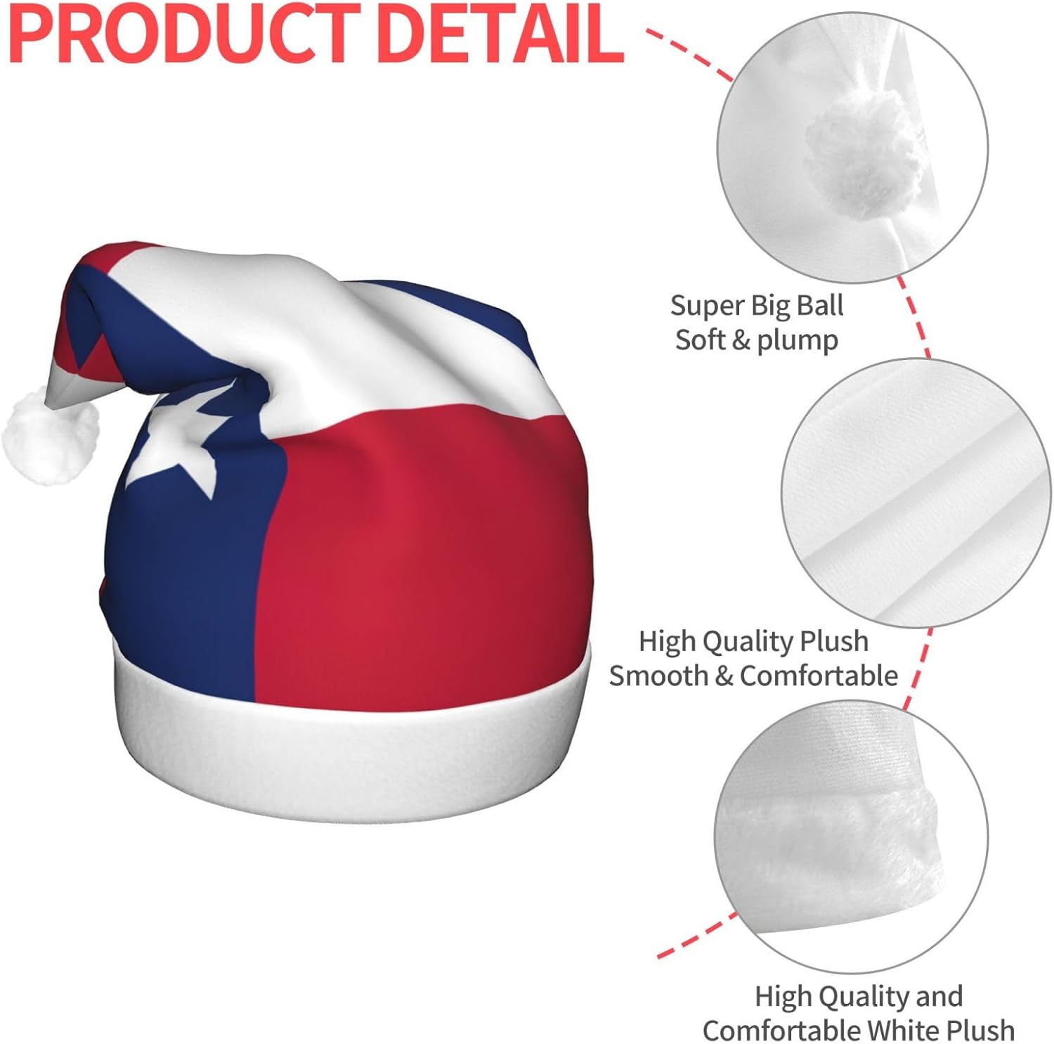 Flag Of Texas Print Christmas Hat With LED Lights