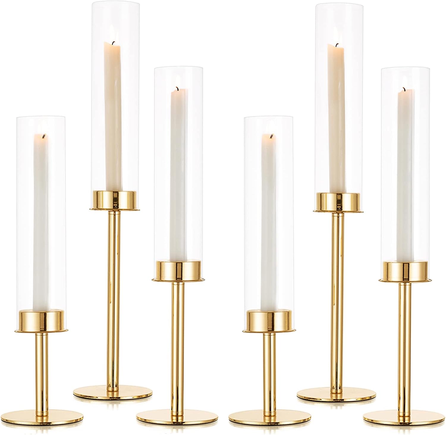 Sziqiqi Gold Taper Candle Holder 6 Pcs Hurricane Centerpieces