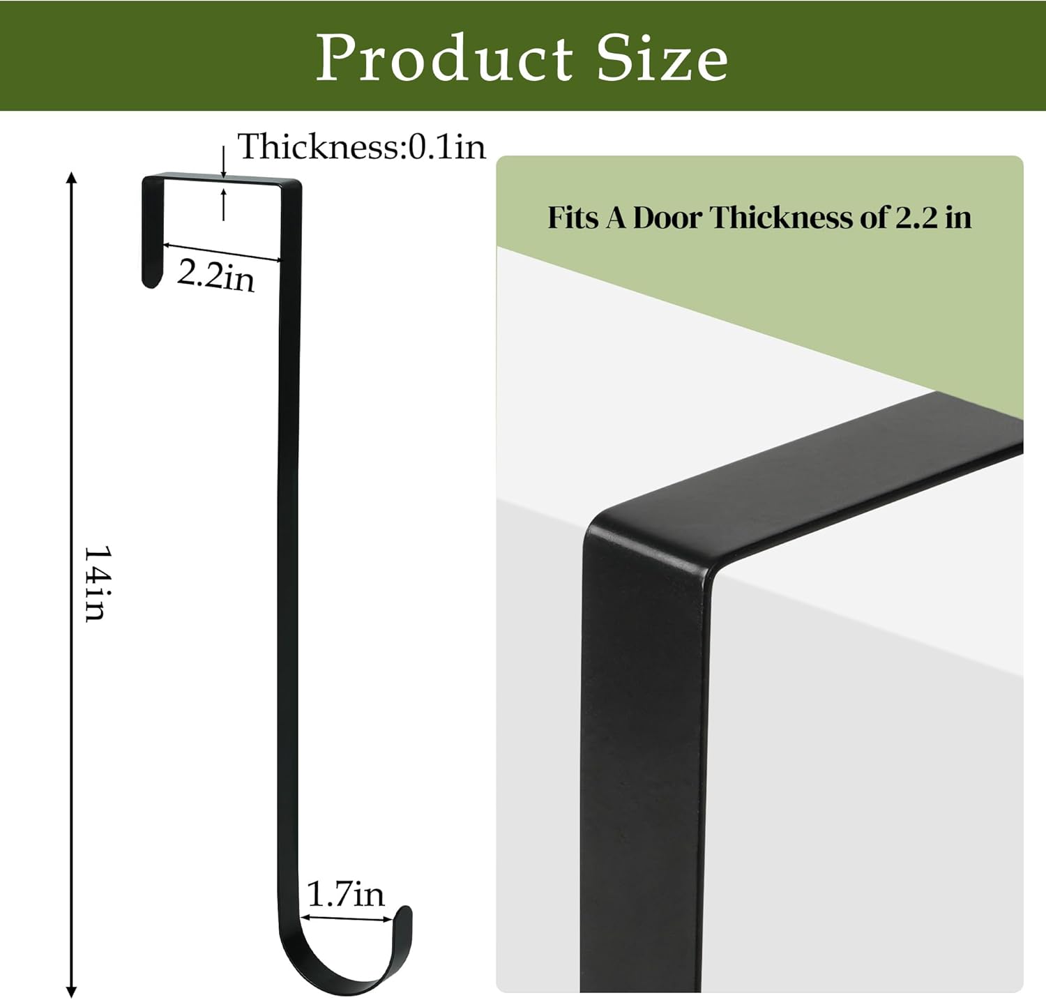 Nirohee 2 Pack Black Wreath Hangers for Front Door
