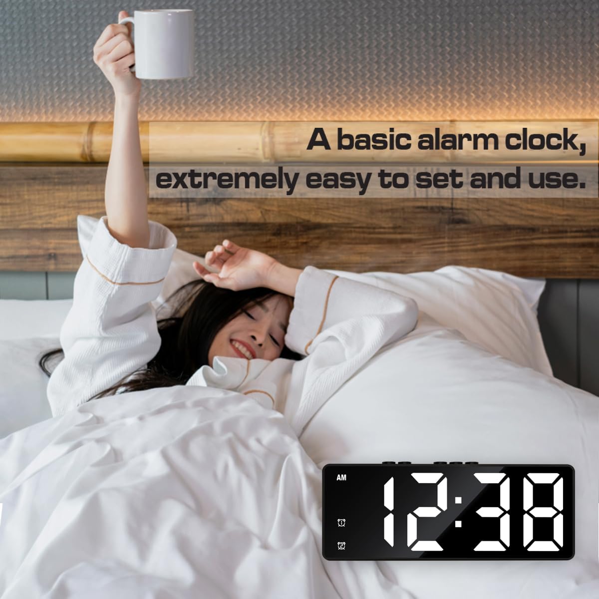 Knigswerk Small Digital Alarm Clock with Large Display and Adjustable Brightness