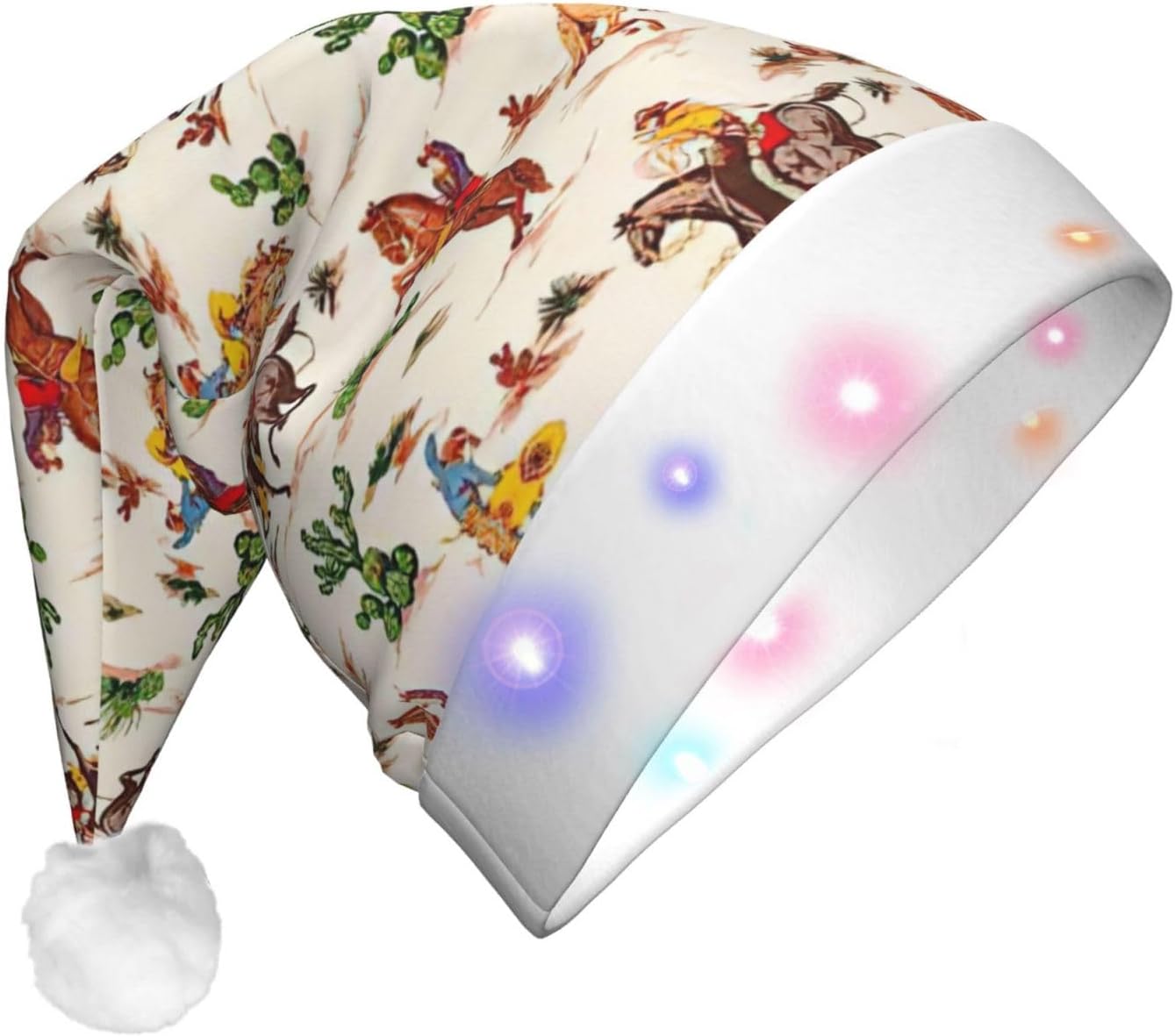 Cowboy Ride Horse Print Christmas Hat with LED