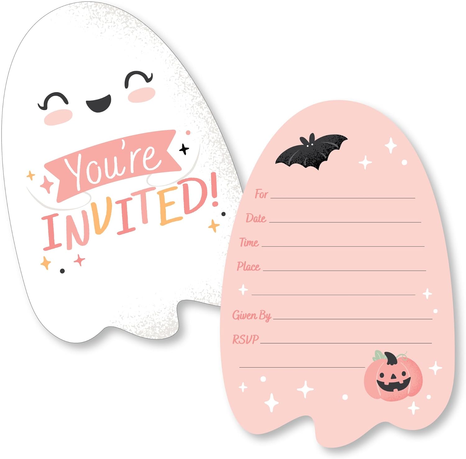 Pink Halloween Invitation Cards Set of 12 with White Envelopes