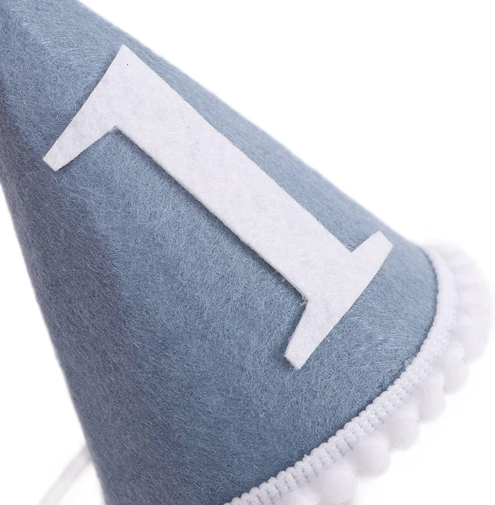 WAWUO Baby Party Hat First Birthday Gray Blue Wool Felt Handmade