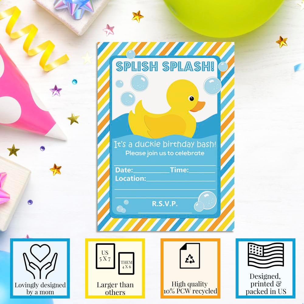 Little Rubber Duckie Birthday Invitations 20 Pack