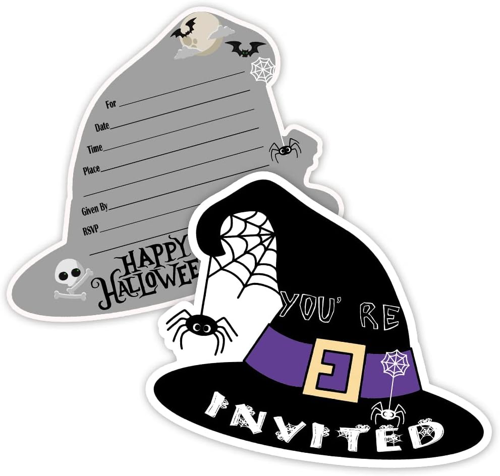 Haizct 15 Pack Halloween Hat Shaped Fill-In Invitations