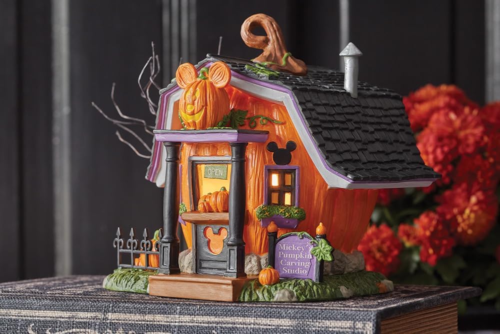 Department 56 Disney Halloween Pumpkin Town Mickey Mouse Carving Studio Lighted Building