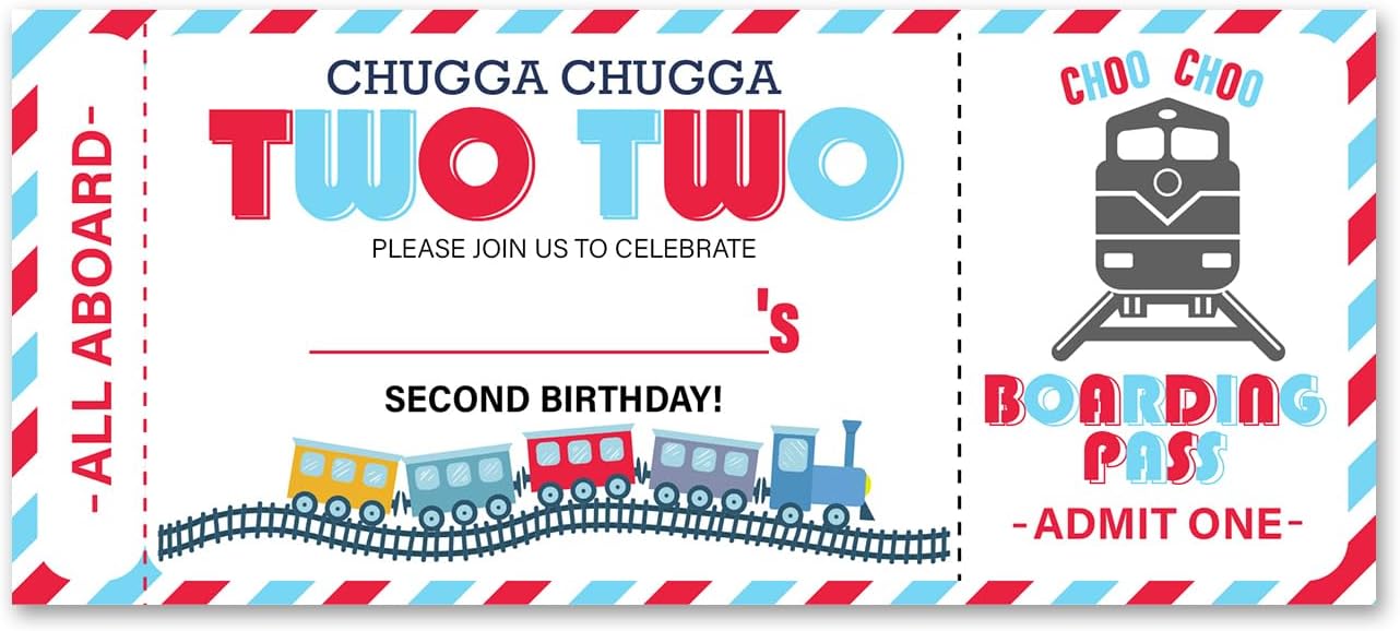 VAHATAN 2nd Birthday Train Ticket Invitations 20 Pack with Envelopes