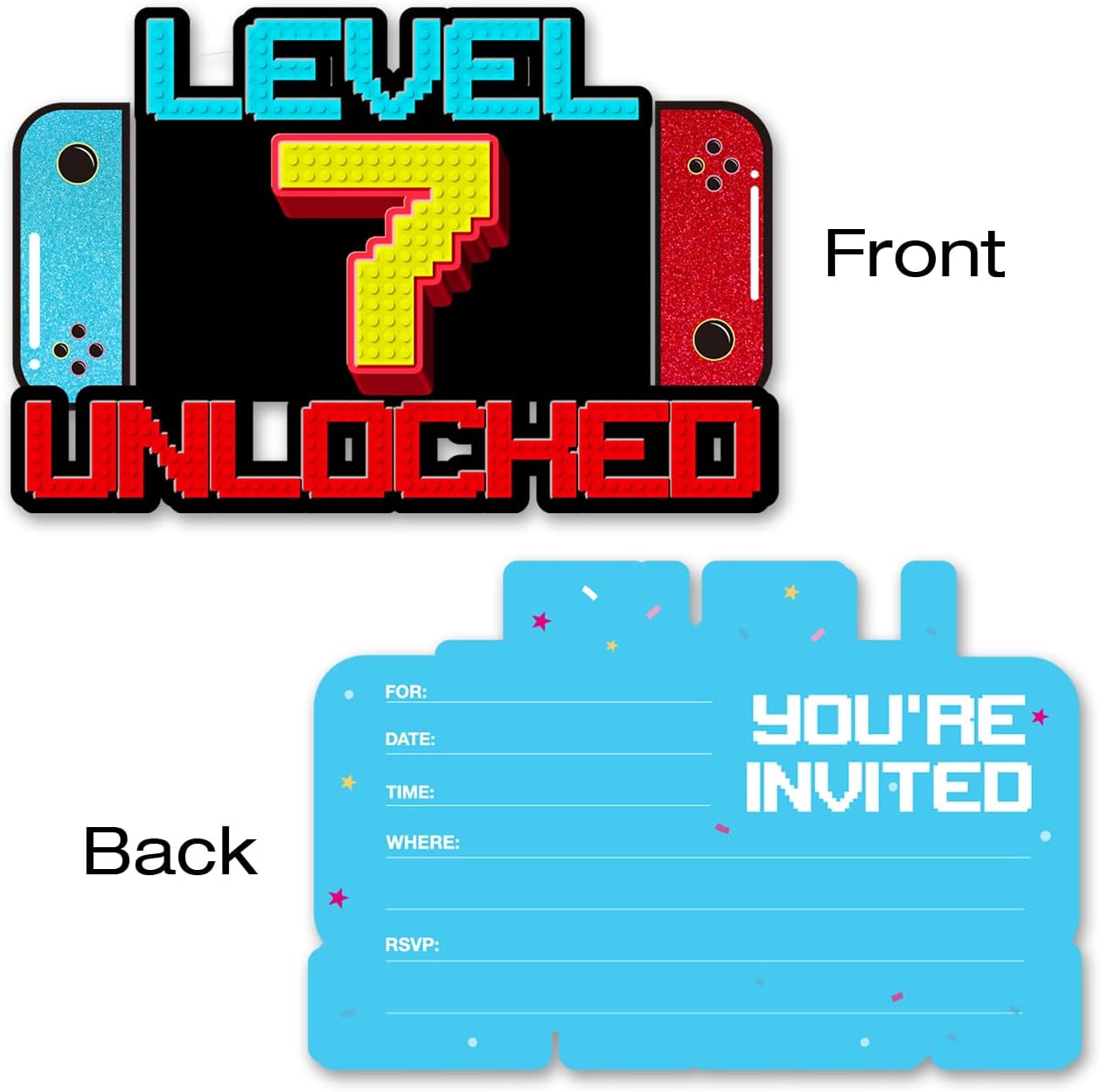 Video Game Shaped 7th Birthday Invites for Boys