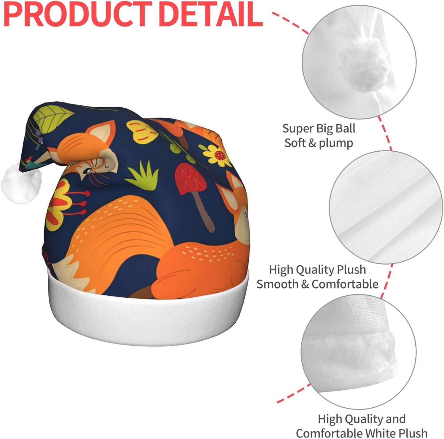 Cute Animal Fox Flower Print Christmas Hat with LED Lights