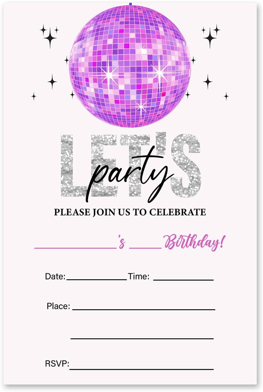 Brayqu Retro Disco Birthday Invites with Envelopes