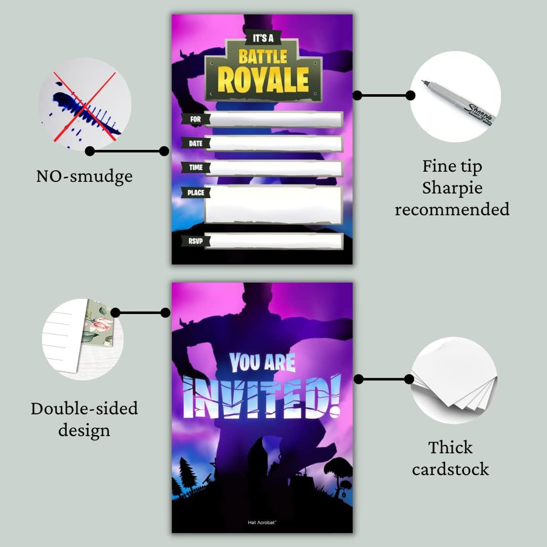 Hat Acrobat 20 Birthday Invitations for Boys - Game On Party Supplies Purple