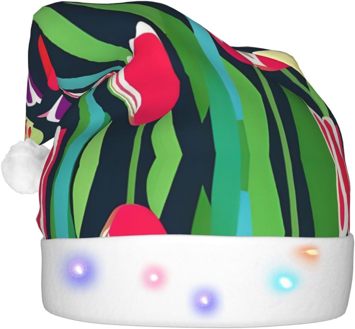 Colorful Tulips Print Christmas Hat with LED Lights