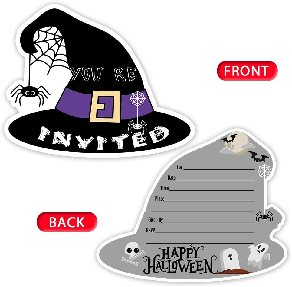 Haizct 15 Pack Halloween Hat Shaped Fill-In Invitations
