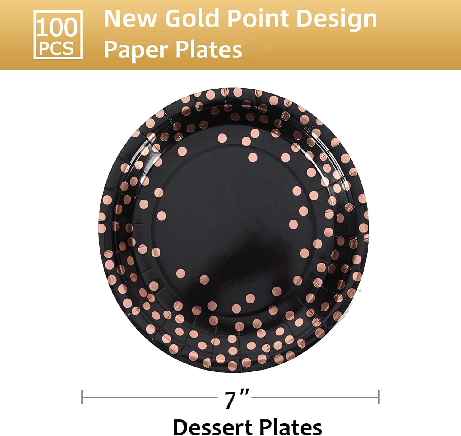 Black and Rose Gold Paper Plates 100 Pack 7 Inch