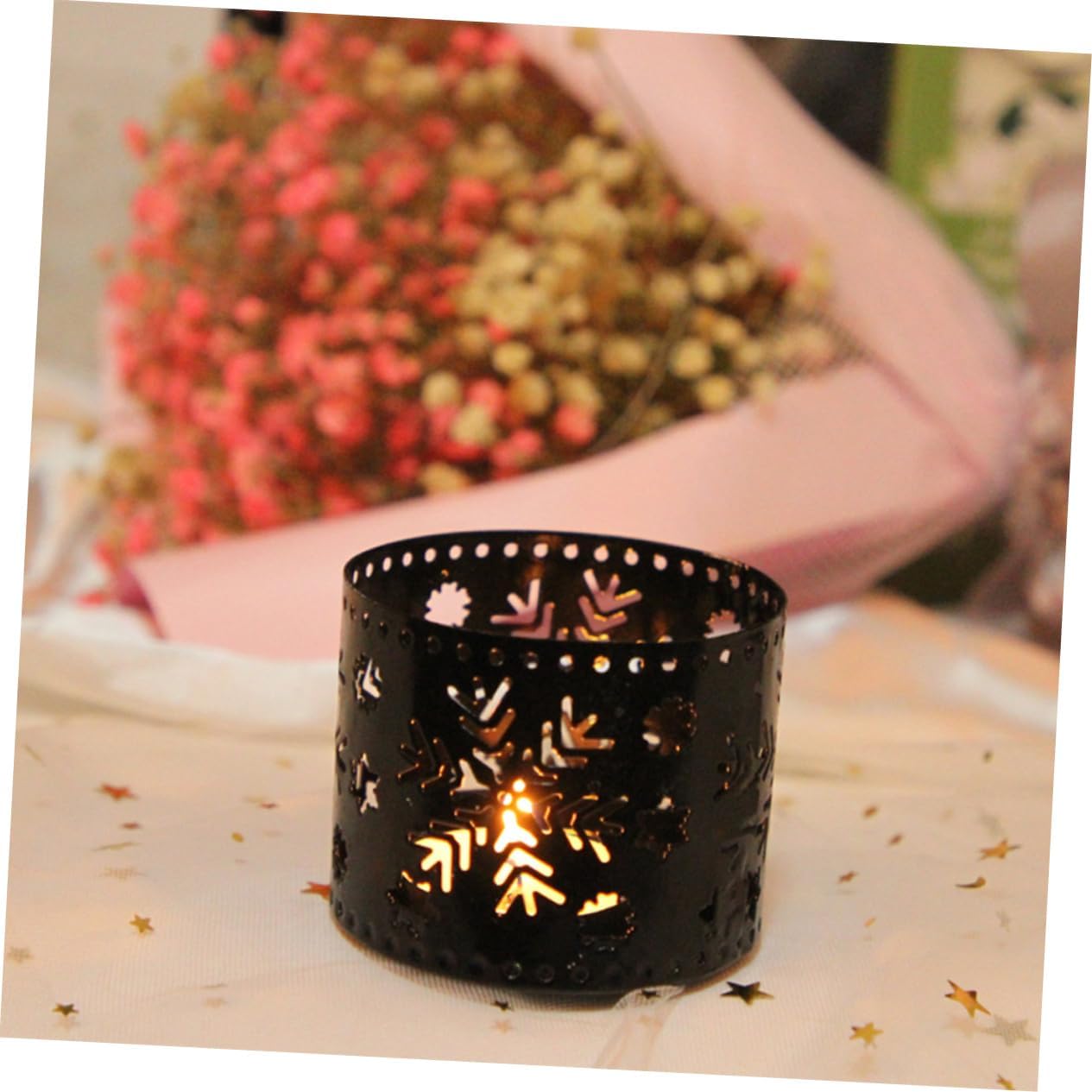 Christmas Iron Candle Holders Snowflake Design Elegant Desktop Pen Holder