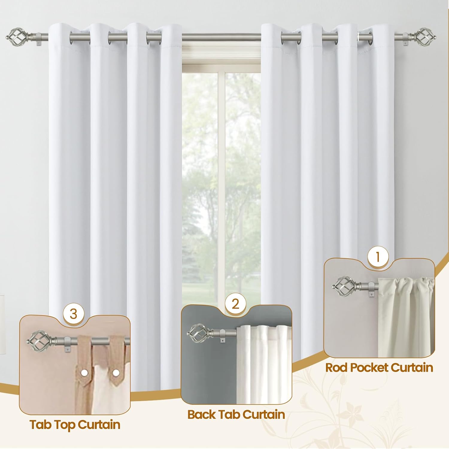KAMANINA Silver Curtain Rod 32-58 Inch Adjustable Single Rod