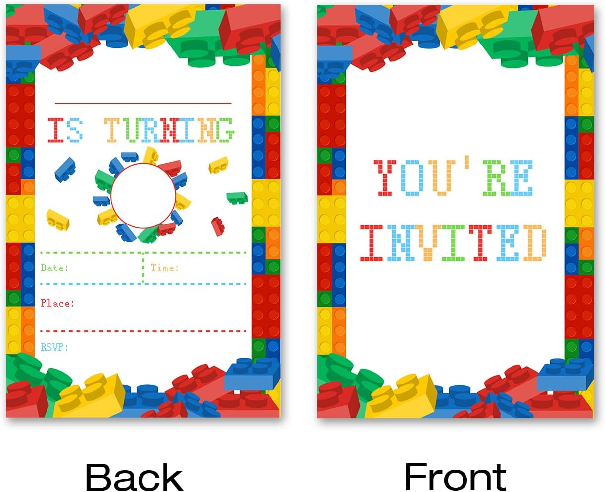 Brayqu Building Blocks Birthday Invites 20 Set