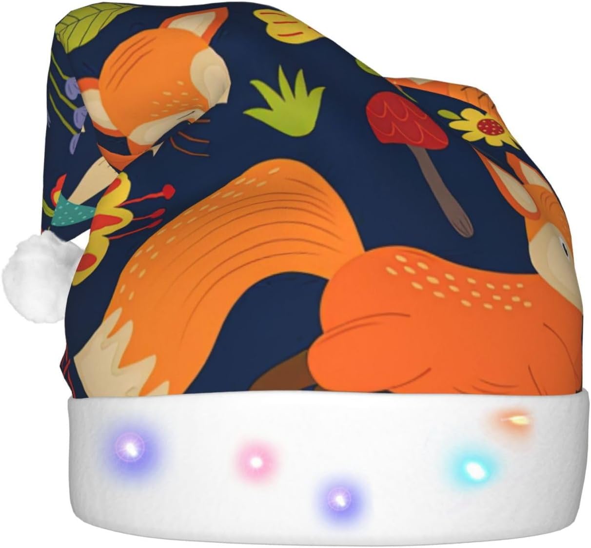 Cute Animal Fox Flower Print Christmas Hat with LED Lights
