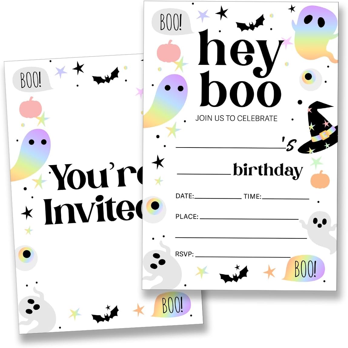 Holographic Halloween Party Invitations with Envelopes 20 Cards Double Sided Design