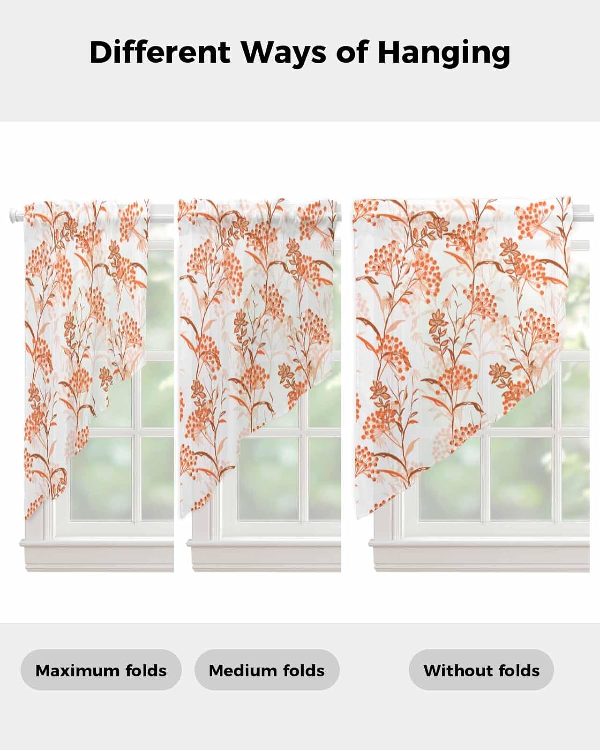 Orange Wildflower Swag Curtains 2 Panels Set 36 Inch Length