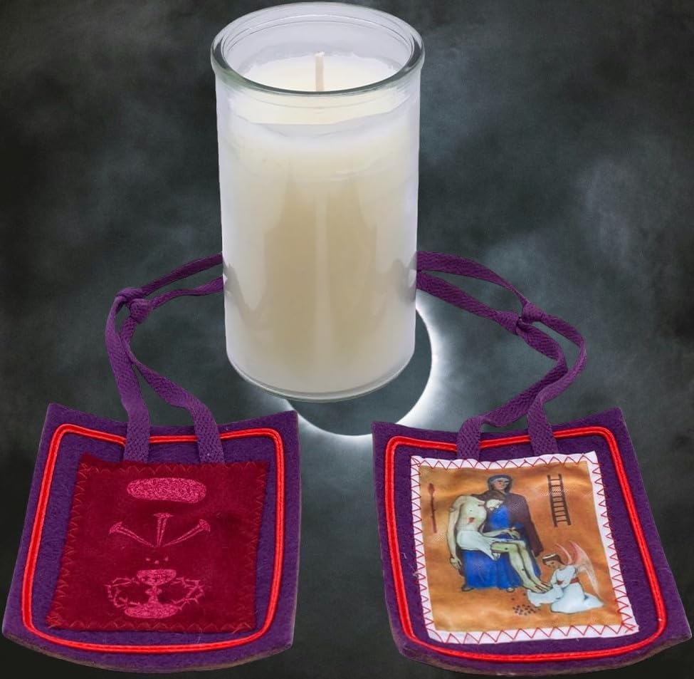 51 Beeswax Candle with Purple Scapular