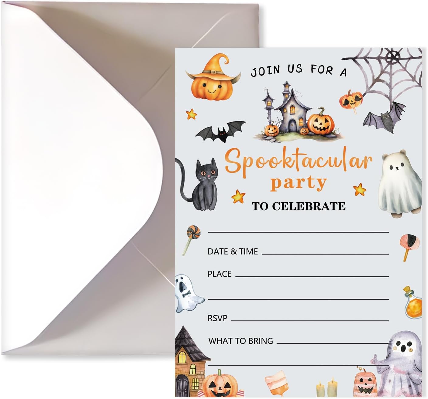 20 Halloween Birthday Invitations with Envelopes