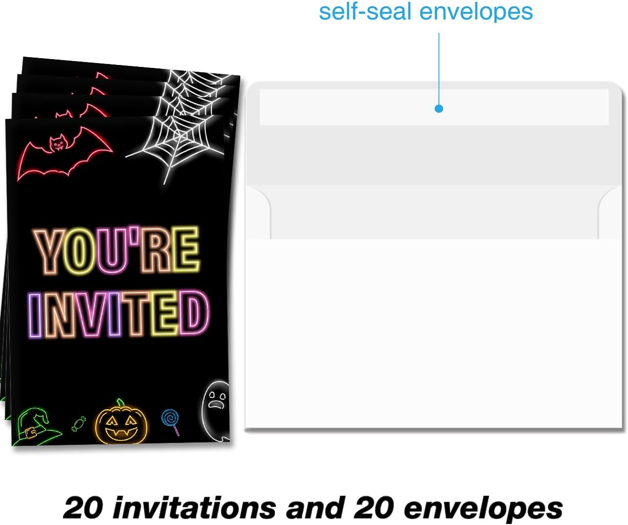Spooky Neon Halloween Party Invites with Envelopes Set of 20