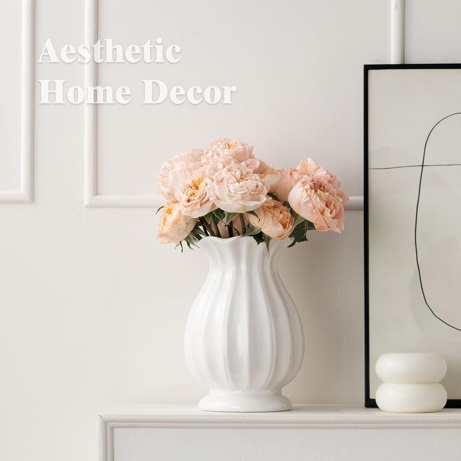 White Ceramic Vase 76 Inch Modern Farmhouse Decor