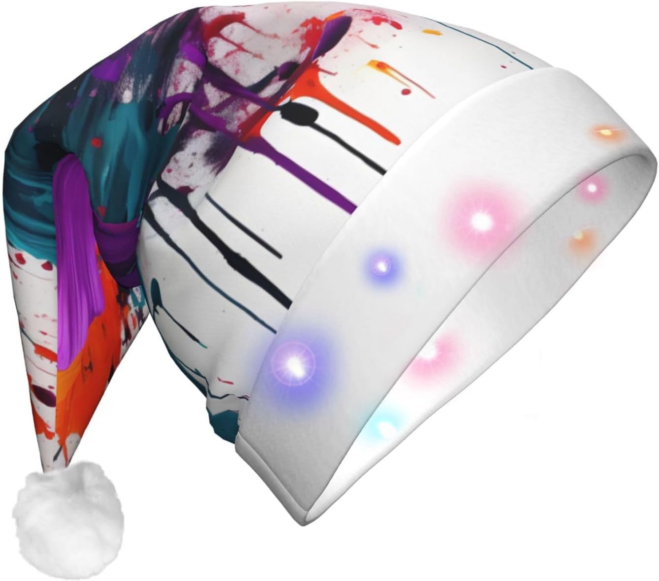 Paint Splatter Print Christmas Hat with LED Lights
