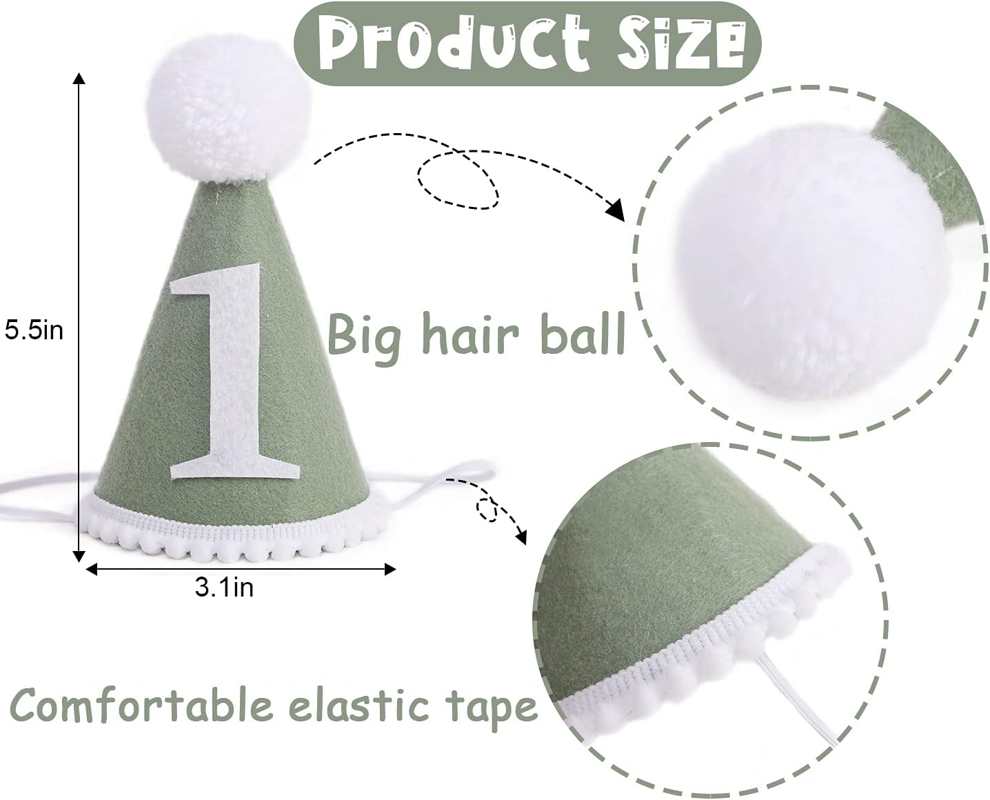 Baby Party Handmade Felt Hat - Green Birthday Photo Booth Prop